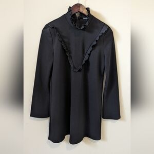 Zara Ruffle Mock Neck Dress Black M Gothic